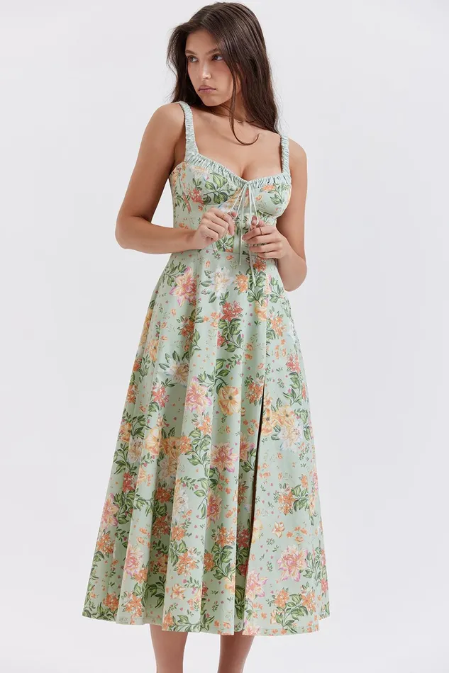 House Of CB SabrinaLight Jade Print Bustier Sundress Light Women Maxi Dresses