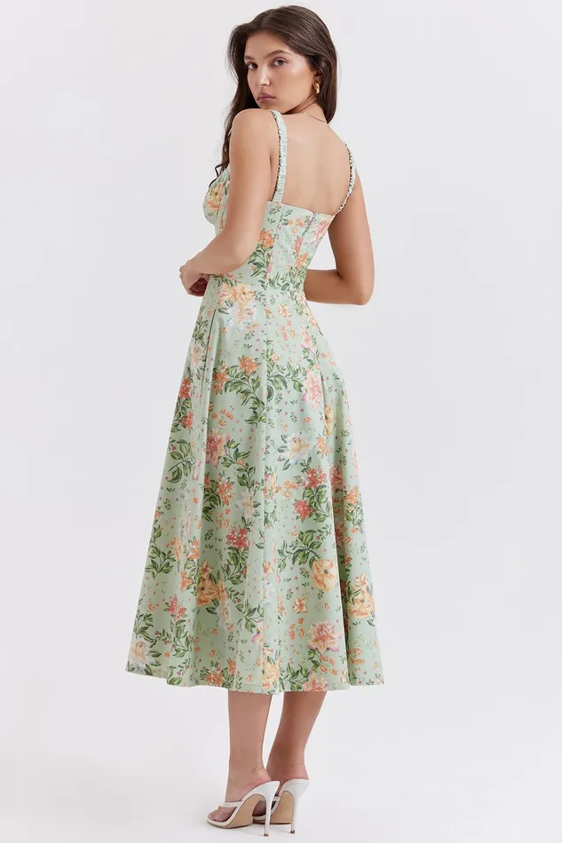 House Of CB SabrinaLight Jade Print Bustier Sundress Light Women Maxi Dresses