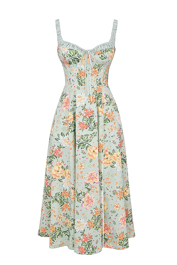 House Of CB SabrinaLight Jade Print Bustier Sundress Light Women Maxi Dresses