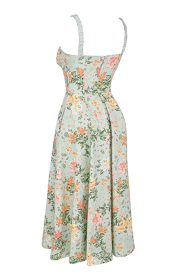 House Of CB SabrinaLight Jade Print Bustier Sundress Light Women Maxi Dresses