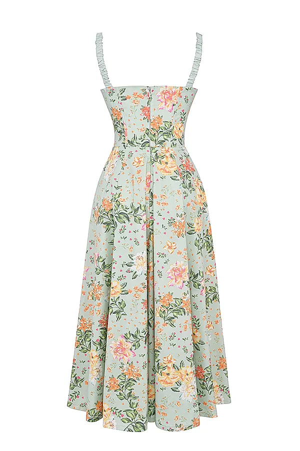 House Of CB SabrinaLight Jade Print Bustier Sundress Light Women Maxi Dresses