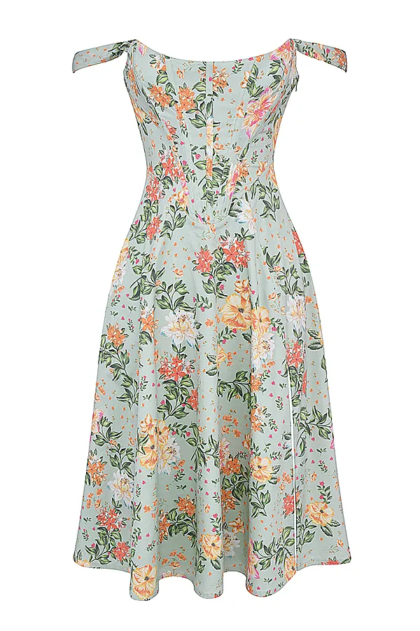 House Of CB SairaLight Jade Print Midi Sundress Light Women Corset Dresses