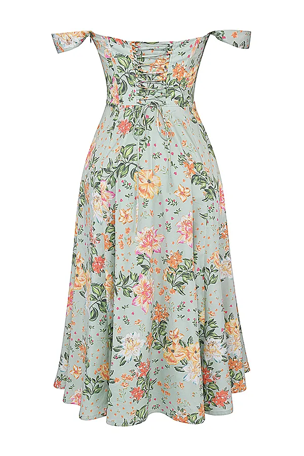 House Of CB SairaLight Jade Print Midi Sundress Light Women Corset Dresses
