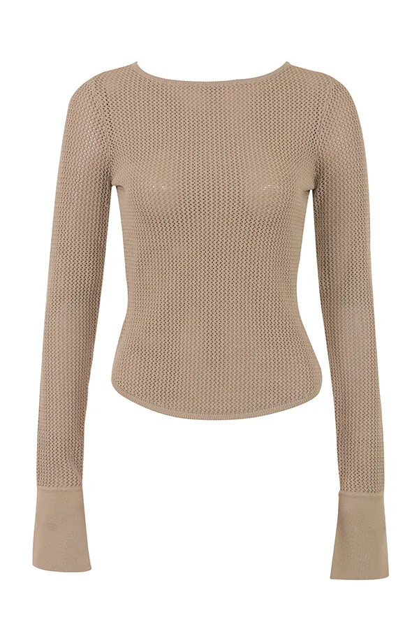 House Of CB SavannahTaupe Knit Long Sleeve Top Taupe Women Tops
