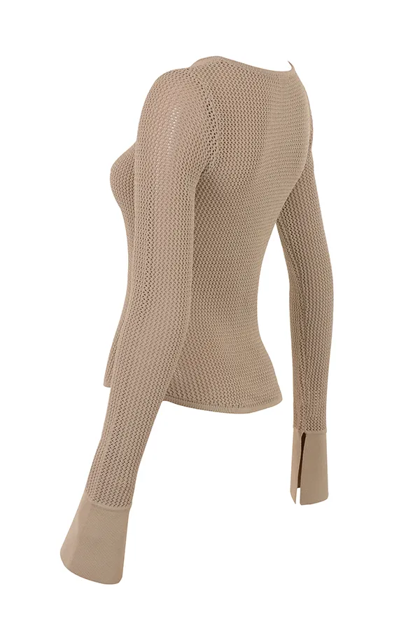 House Of CB SavannahTaupe Knit Long Sleeve Top Taupe Women Tops