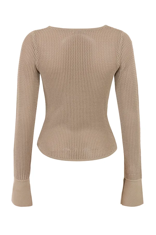 House Of CB SavannahTaupe Knit Long Sleeve Top Taupe Women Tops
