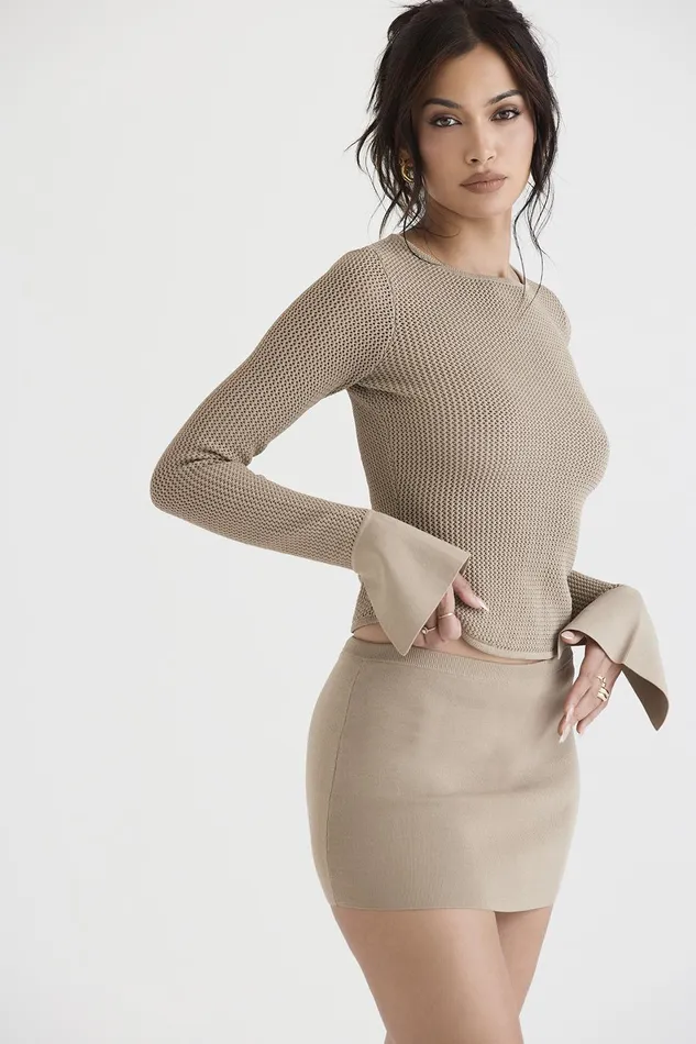 House Of CB SavannahTaupe Knit Long Sleeve Top Taupe Women Tops