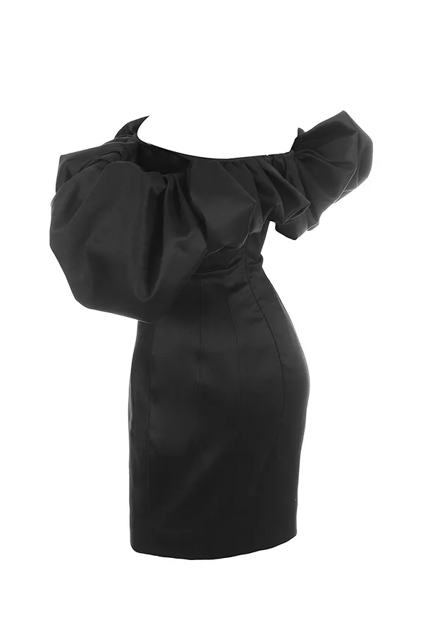 House Of CB SelenaBlack Satin Puff Shoulder Dress Black Women Mini Dresses