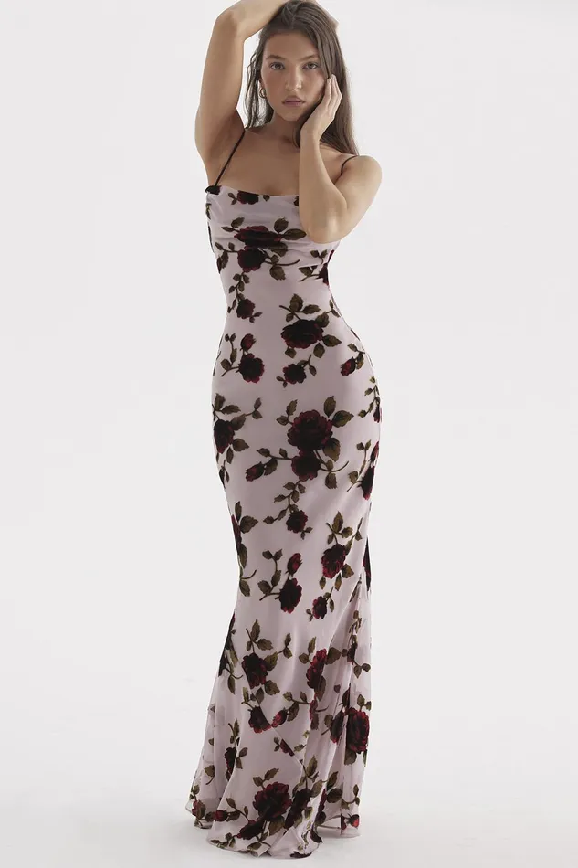 House Of CB SerenaPink Devore Maxi Dress Pink Women Bodycon Dresses