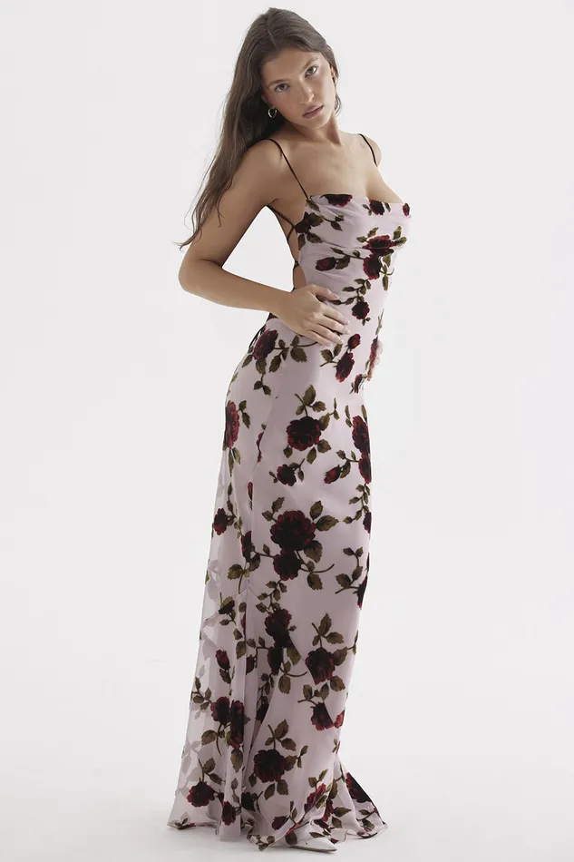 House Of CB SerenaPink Devore Maxi Dress Pink Women Bodycon Dresses