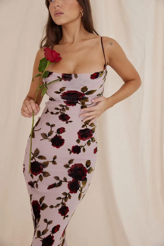 House Of CB SerenaPink Devore Maxi Dress Pink Women Bodycon Dresses