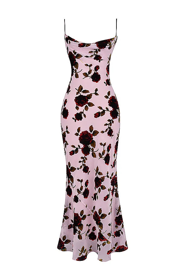House Of CB SerenaPink Devore Maxi Dress Pink Women Bodycon Dresses