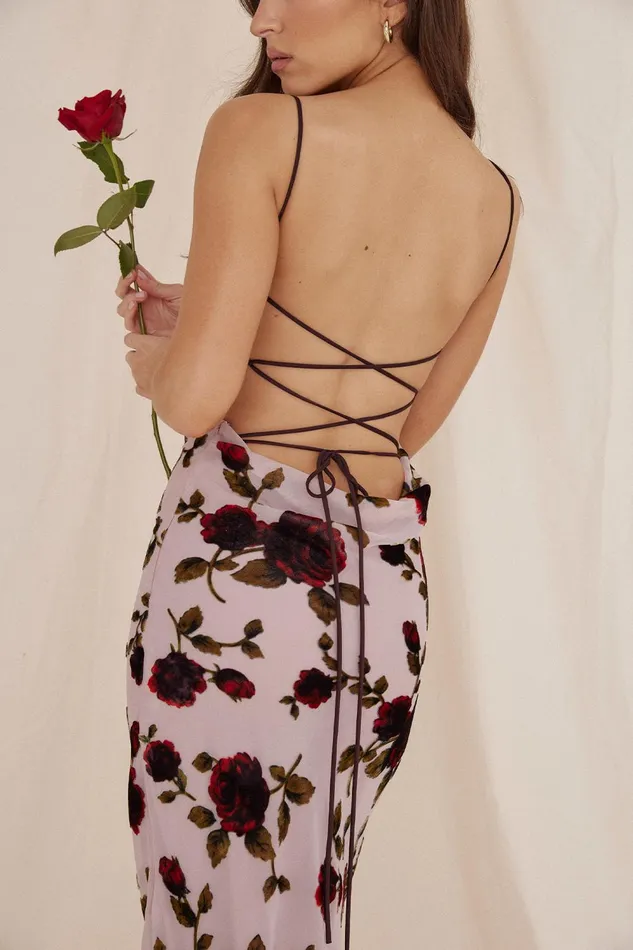 House Of CB SerenaPink Devore Maxi Dress Pink Women Bodycon Dresses