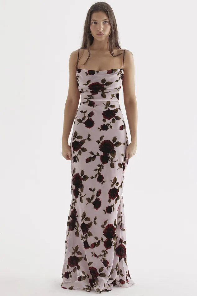 House Of CB SerenaPink Devore Maxi Dress Pink Women Bodycon Dresses