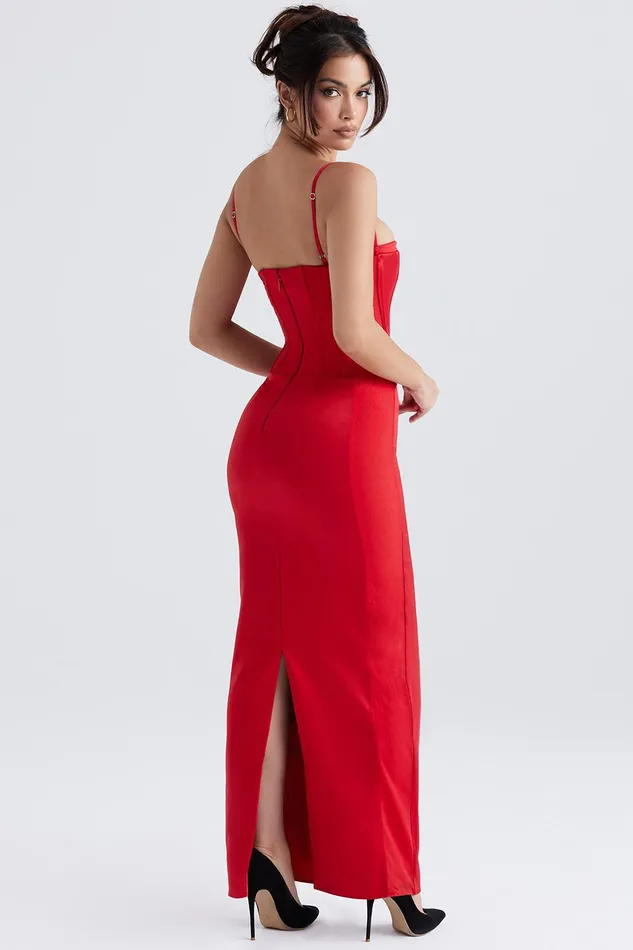 House Of CB ShaniRed Satin Corset Maxi Dress 8211 SALE Red Women Corset Dresses