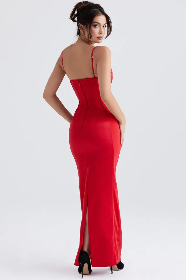 House Of CB ShaniRed Satin Corset Maxi Dress 8211 SALE Red Women Corset Dresses