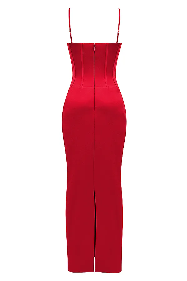 House Of CB ShaniRed Satin Corset Maxi Dress 8211 SALE Red Women Corset Dresses