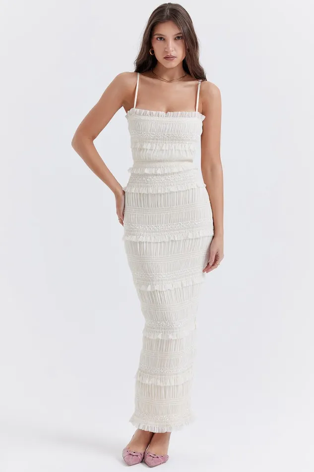 House Of CB SolanaIvory Sequin Pleat Maxi Dress Ivory Women Bodycon Dresses