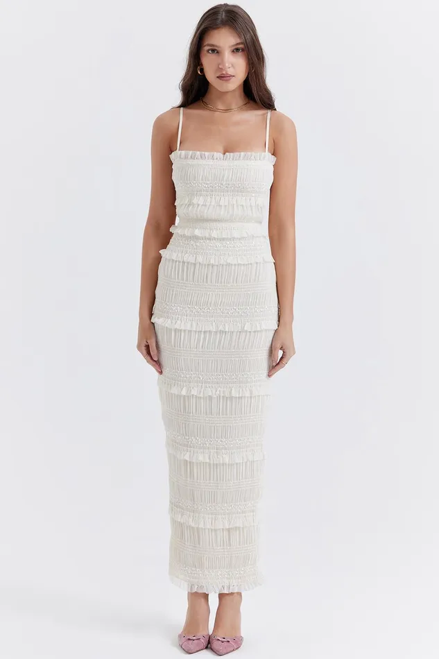 House Of CB SolanaIvory Sequin Pleat Maxi Dress Ivory Women Bodycon Dresses