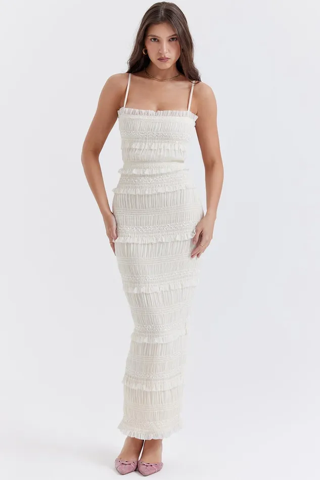 House Of CB SolanaIvory Sequin Pleat Maxi Dress Ivory Women Bodycon Dresses
