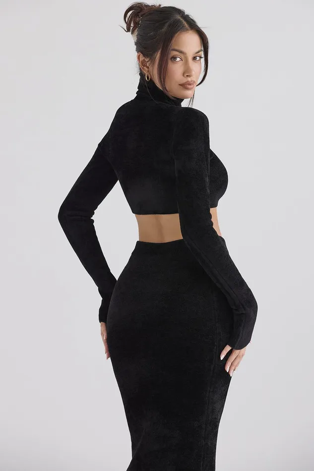 House Of CB SuriBlack Chenille Cropped Top 8211 SALE Black Women Tops