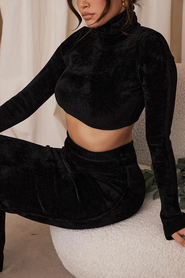 House Of CB SuriBlack Chenille Cropped Top 8211 SALE Black Women Tops