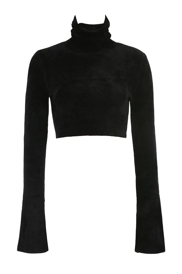 House Of CB SuriBlack Chenille Cropped Top 8211 SALE Black Women Tops