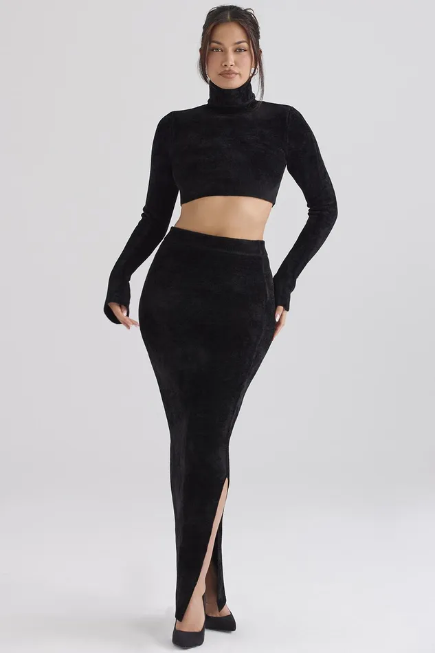 House Of CB SuriBlack Chenille Cropped Top 8211 SALE Black Women Tops