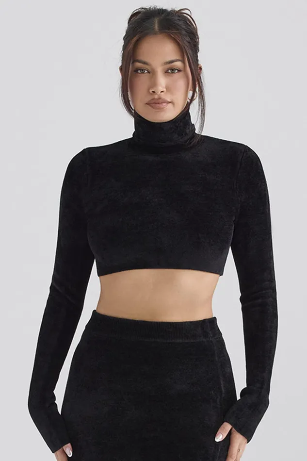 House Of CB SuriBlack Chenille Cropped Top 8211 SALE Black Women Tops