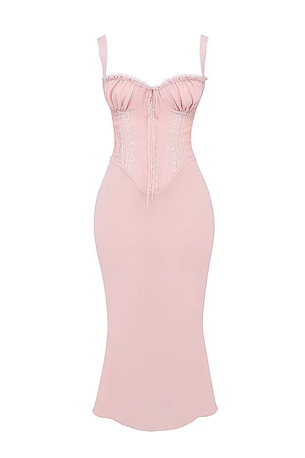 House Of CB SyrahSoft Peach Lace Back Midi Dress Soft Women Corset Dresses