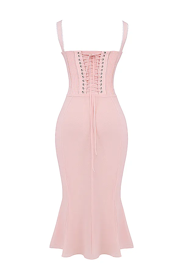 House Of CB SyrahSoft Peach Lace Back Midi Dress Soft Women Corset Dresses