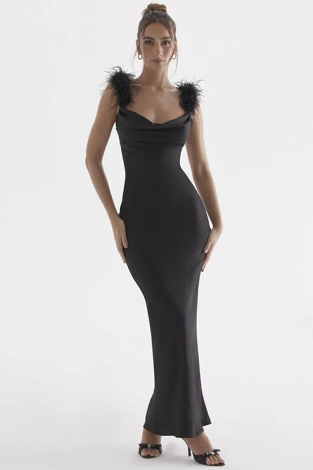 House Of CB TabithaBlack Satin Maxi Dress Black Women Bodycon Dresses