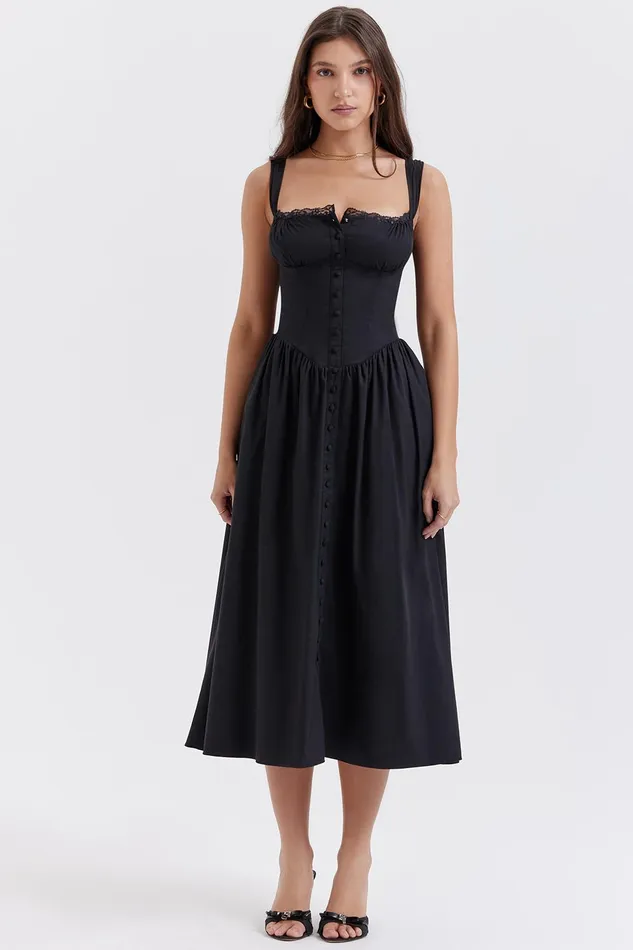 House Of CB TatianaBlack Midi Sundress Black Women Corset Dresses
