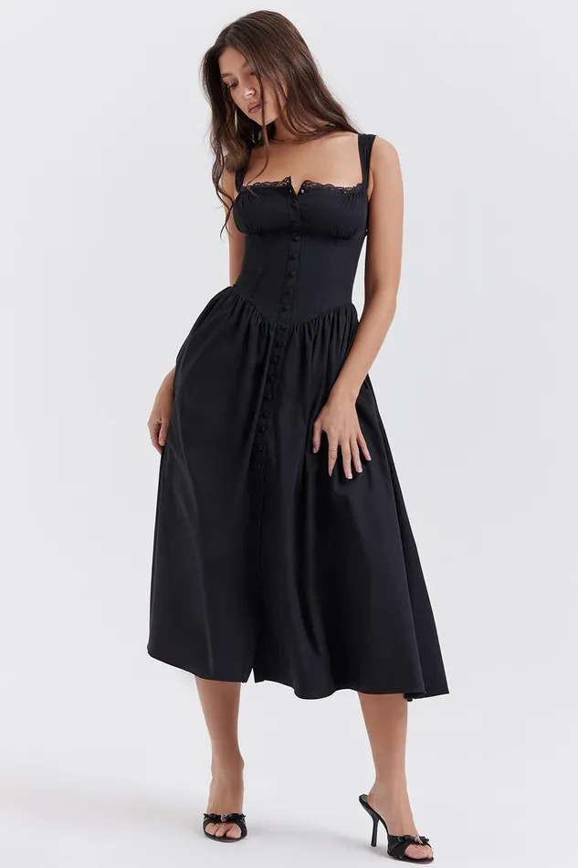 House Of CB TatianaBlack Midi Sundress Black Women Corset Dresses