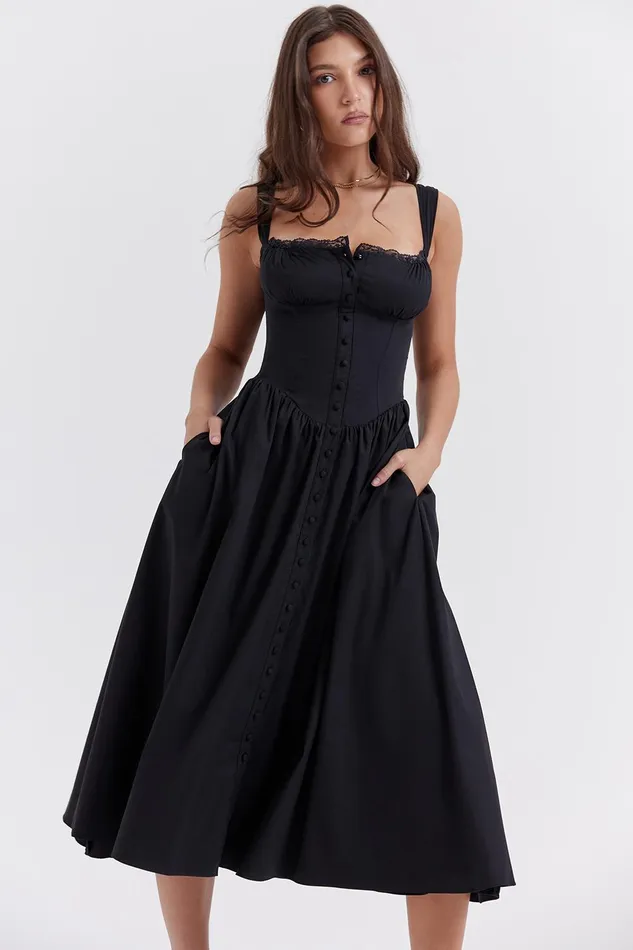 House Of CB TatianaBlack Midi Sundress Black Women Corset Dresses