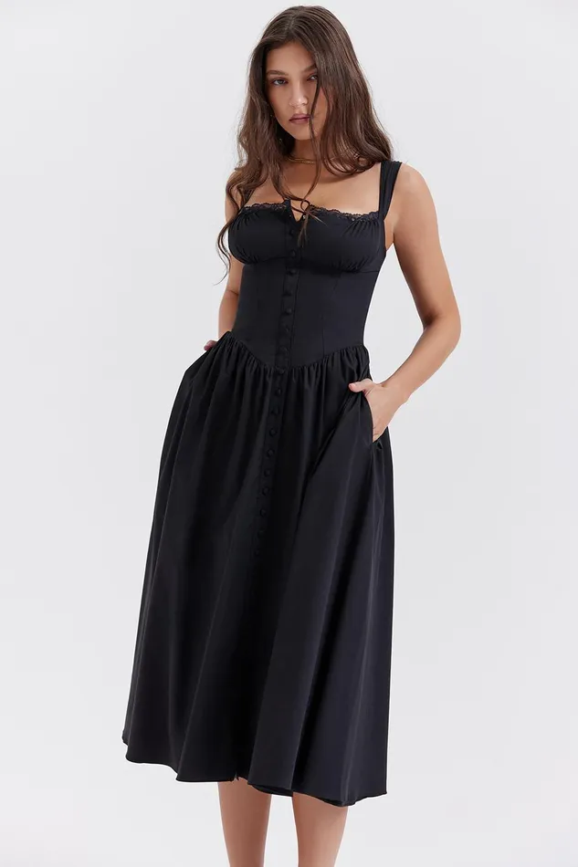 House Of CB TatianaBlack Midi Sundress Black Women Corset Dresses