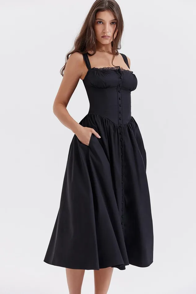 House Of CB TatianaBlack Midi Sundress Black Women Corset Dresses
