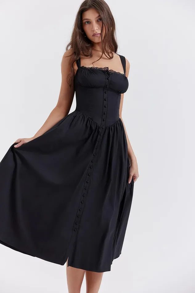 House Of CB TatianaBlack Midi Sundress Black Women Corset Dresses