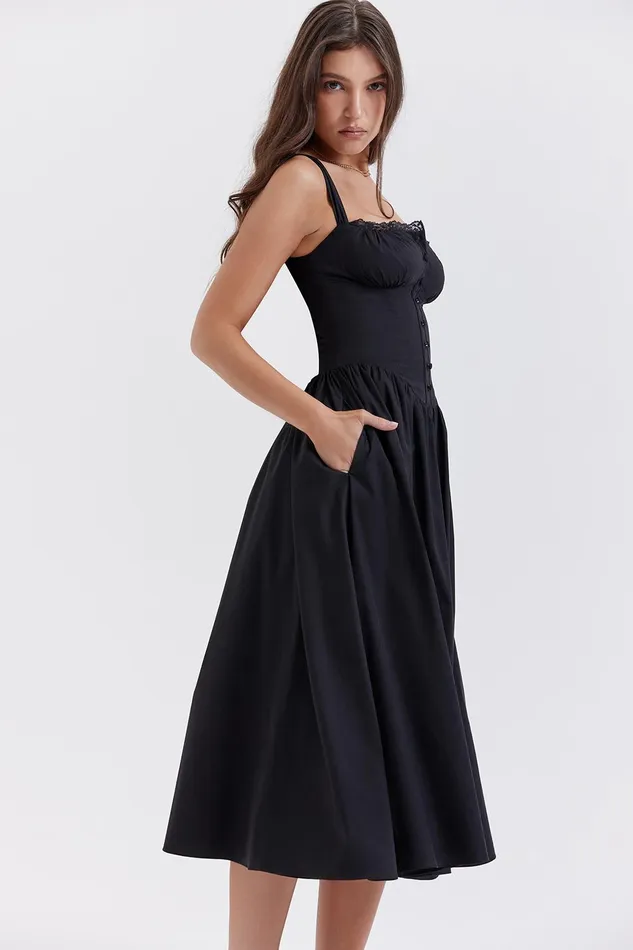 House Of CB TatianaBlack Midi Sundress Black Women Corset Dresses