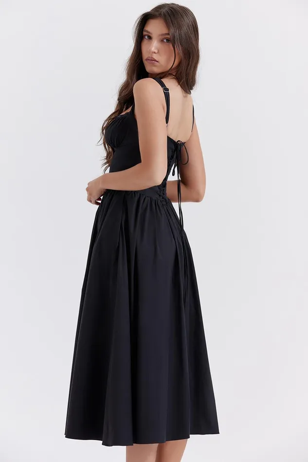 House Of CB TatianaBlack Midi Sundress Black Women Corset Dresses