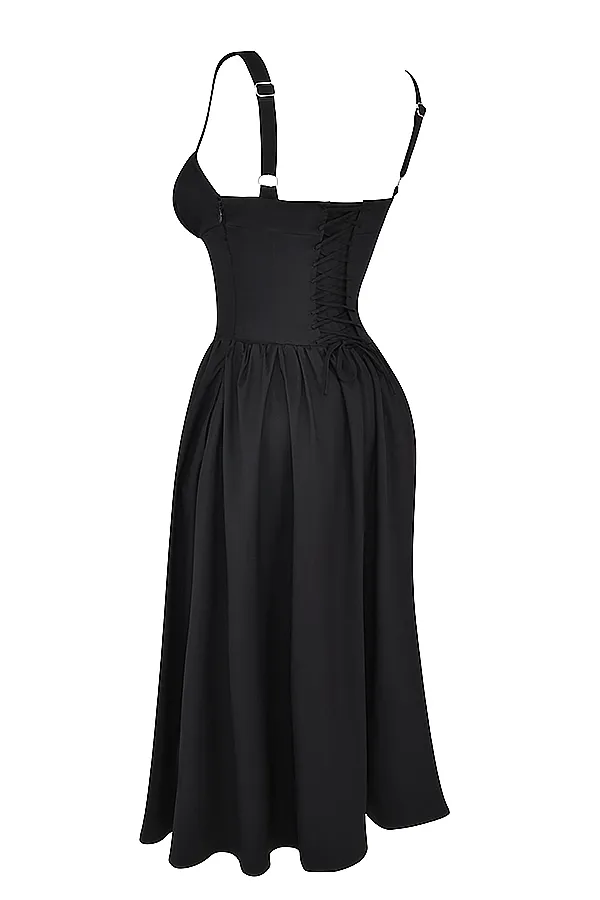 House Of CB TatianaBlack Midi Sundress Black Women Corset Dresses