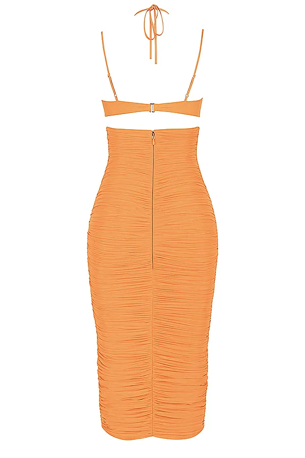 House Of CB TibiTangerine Cutout Ruched Midi Dress Tangerine Women Ruched Dresses