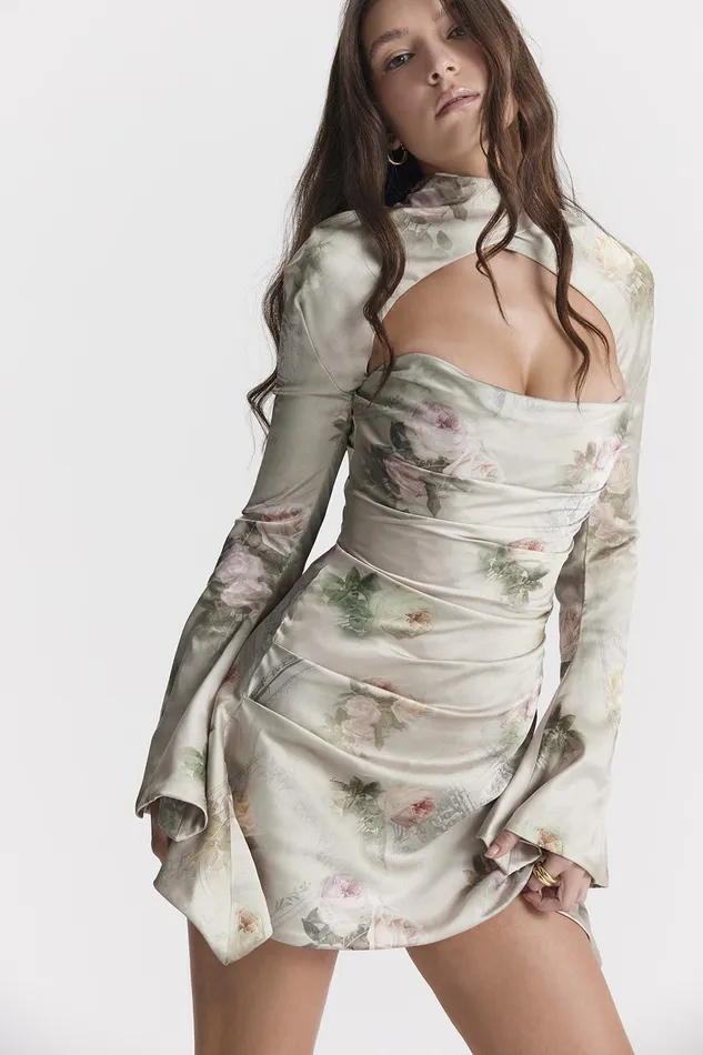 House Of CB ToiraVintage Floral Draped Corset Dress Vintage Women Corset Dresses