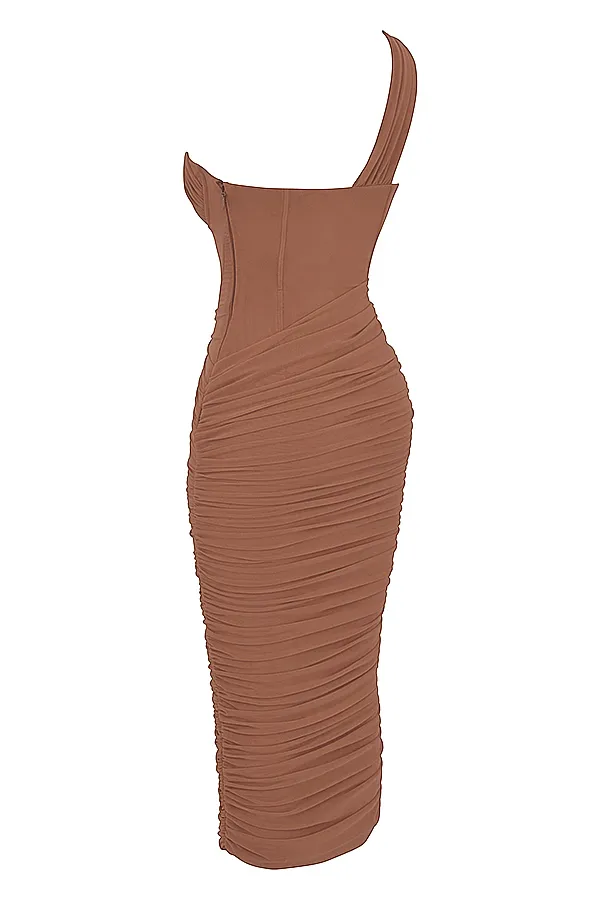 House Of CB ValentinaMocha Asymmetric Cutout Midi Dress 8211 SALE Mocha Women Bodycon Dresses