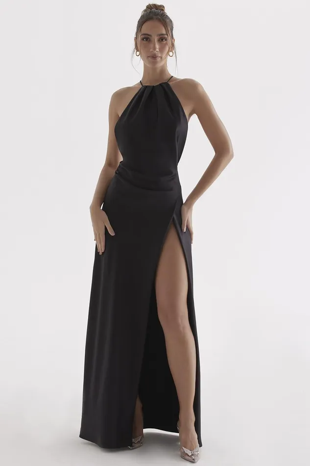 House Of CB ZanabBlack Thigh Slit Maxi Dress Black Women Maxi Dresses