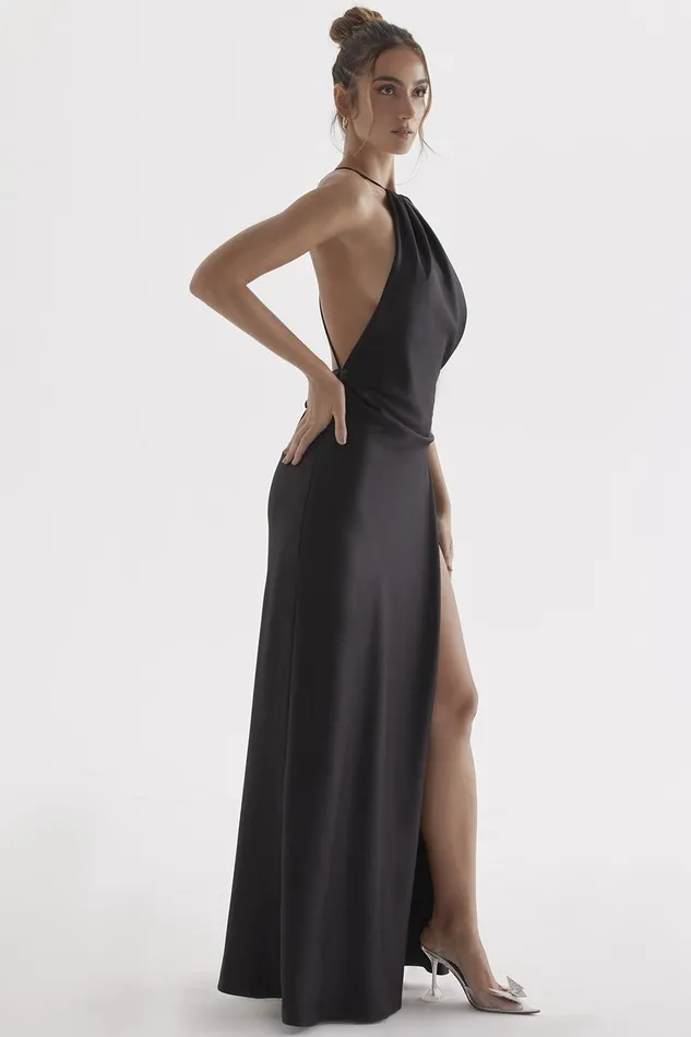 House Of CB ZanabBlack Thigh Slit Maxi Dress Black Women Maxi Dresses