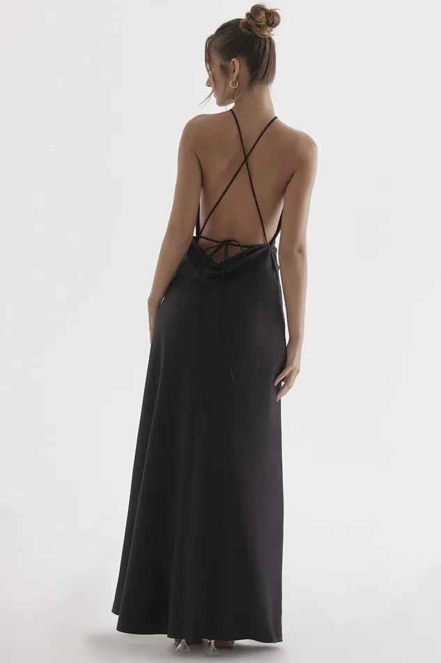 House Of CB ZanabBlack Thigh Slit Maxi Dress Black Women Maxi Dresses