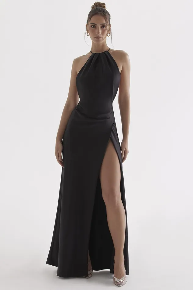 House Of CB ZanabBlack Thigh Slit Maxi Dress Black Women Maxi Dresses