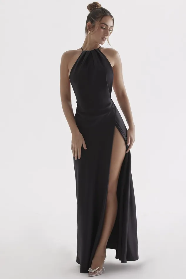 House Of CB ZanabBlack Thigh Slit Maxi Dress Black Women Maxi Dresses