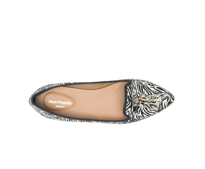Hush Puppies Flats and SlipOns Women Sadie Tassel SlipOn Zebra Calf Hair Hush Puppies Flats and SlipOns Women Sadie Tassel SlipOn Zebra Calf Hair
